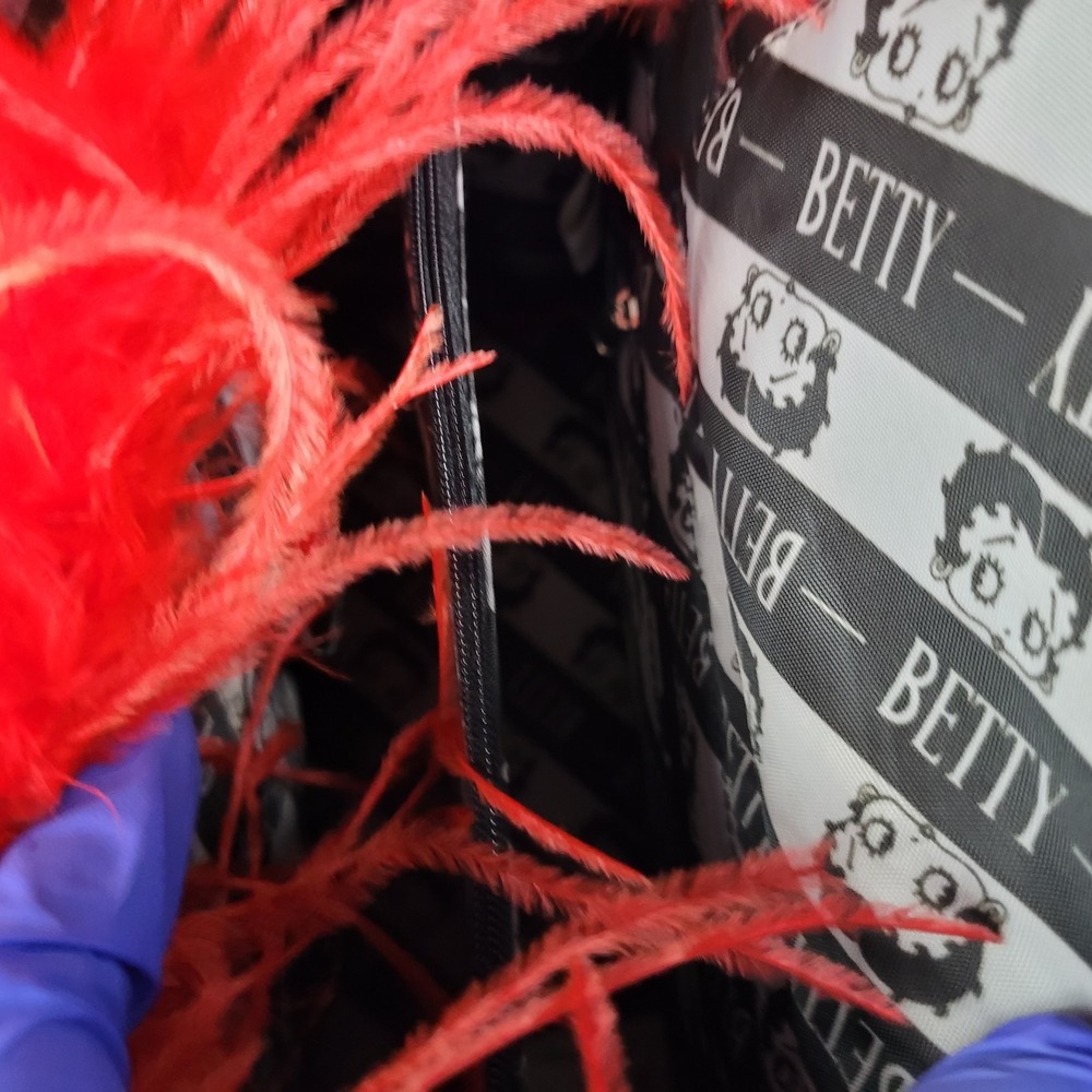 Betty Boop Black Handbag with Red Feather Trim - Picture 7 of 7